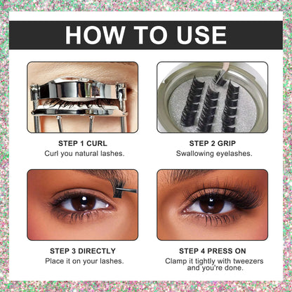 Press on Lashes One Step Easy to Apply and Carry With Mirror Pre Cut Cluster Fluffy Individual No Glue Cluster Eyelashes
