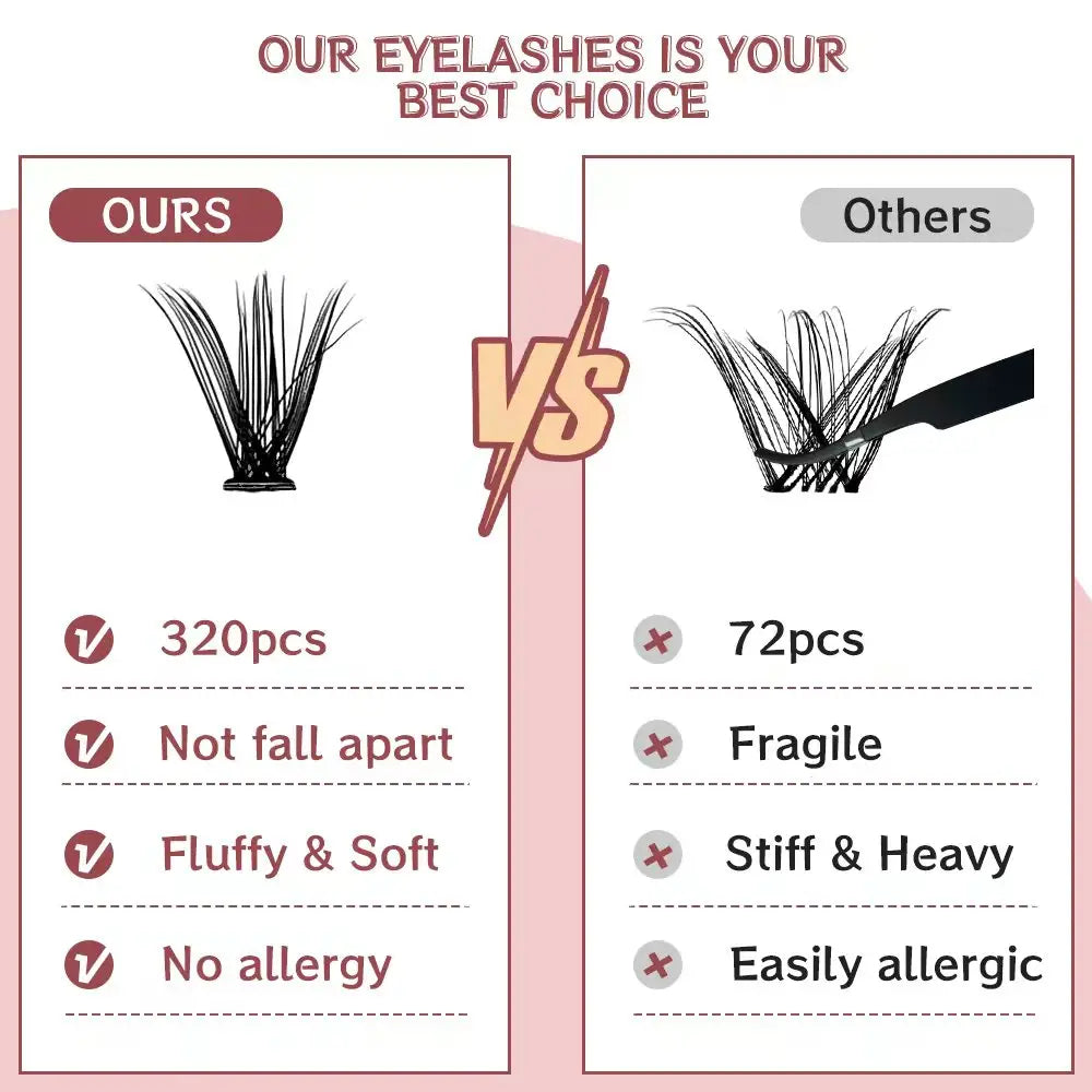 Wholesale 320pcs 30D 40D Individual DIY Eyelash Extension Kit Long Lasting 7-10 Days Custom logo Cluster Lashes Set