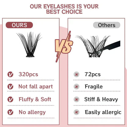 Wholesale 320pcs 30D 40D Individual DIY Eyelash Extension Kit Long Lasting 7-10 Days Custom logo Cluster Lashes Set
