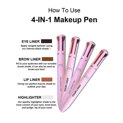 Wholesale Private Label 4-in-1 Makeup Pen (Eye Liner , Brow Liner, Lip Liner Highlighter Pen) Travel Makeup Pencil