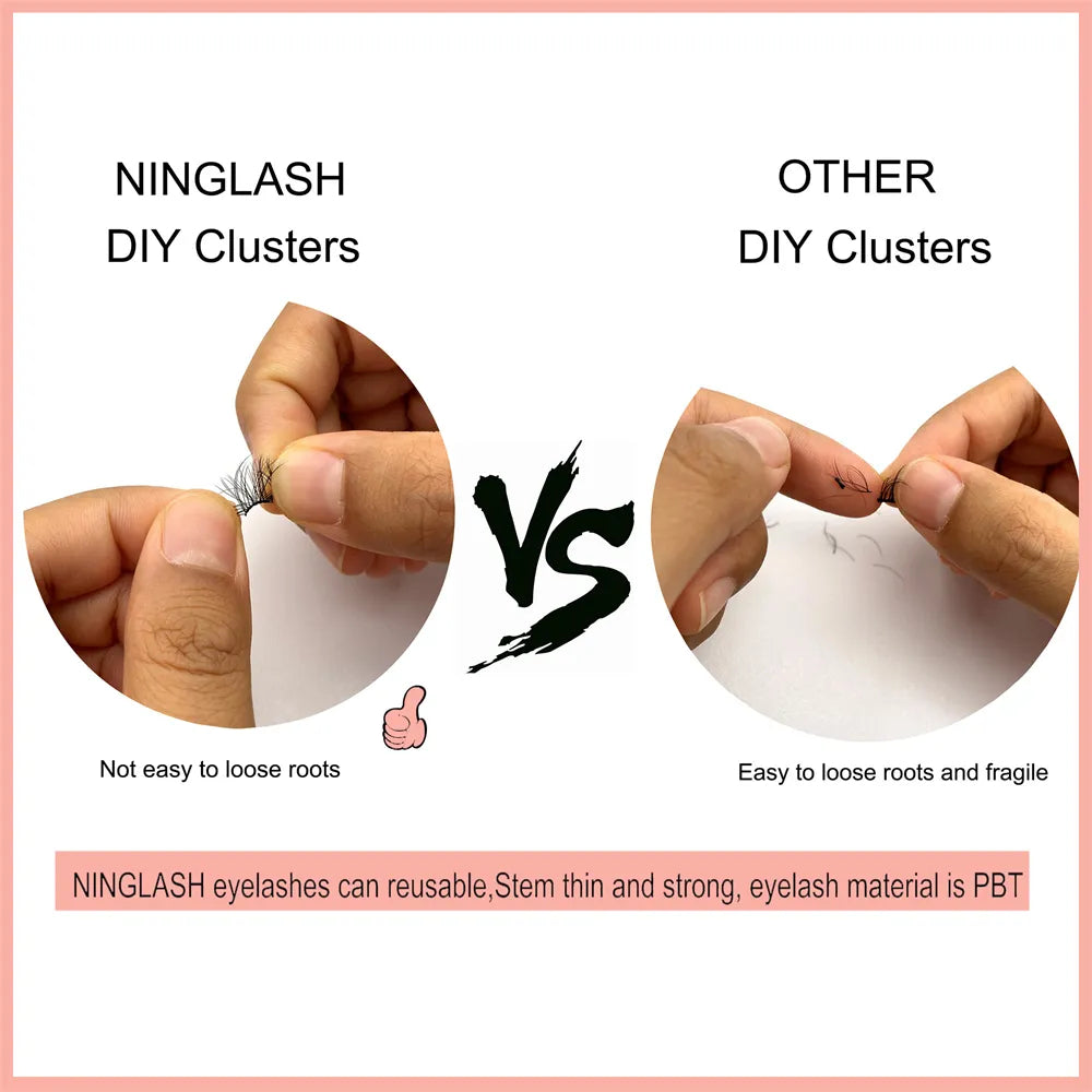 NINGLASH Individual Eyelash Extensions Kit 0.03mm Korean PBT Superthin Band with Natural Wispy DIY Lash 0.07mm Thickness