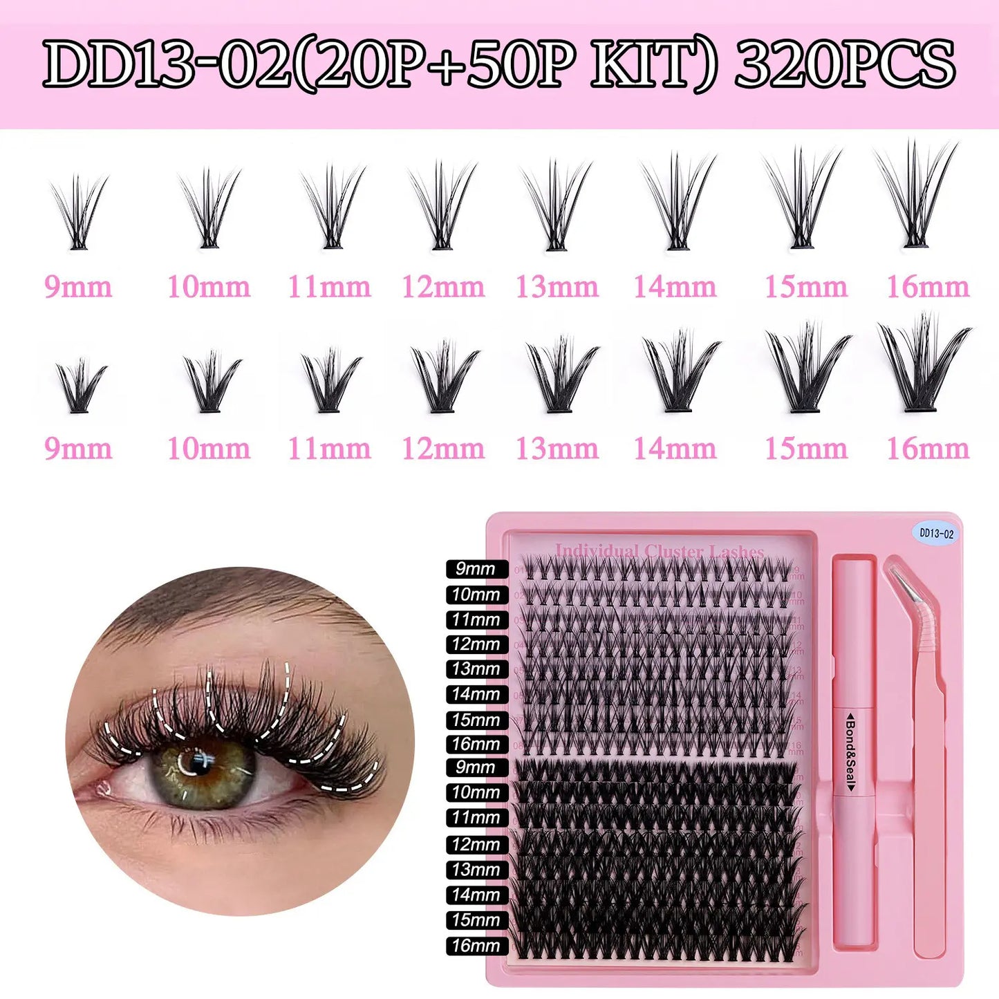 40D 60D 80D Cheap Cluster Lashes with Glue 12 14 16 Waterproof Strong Hold DIY Lash Cluster Manufacturers