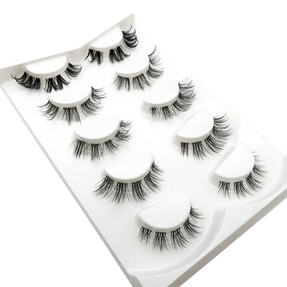 2022 New Fashion 5 Pairs Clear Band Segmented Eyelash Set Glue-based Lashes Extensions Kit