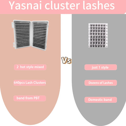 30D 40D Packaging Custom DIY Cluster Lashes Natural Long 640pcs Lash Clusters High Cost Performance Eyelash Extension Kit