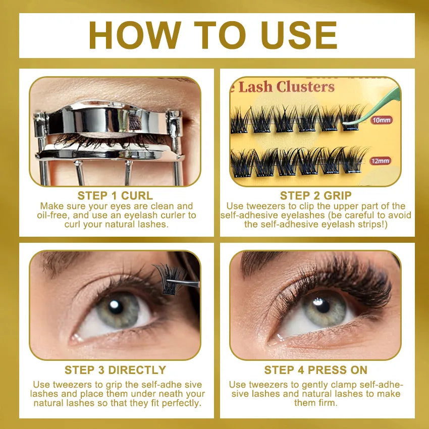 Custom Pre-Bond Technology Press on Diy Lashes Extensions D Curl Long Lasting Superfine Band Natural Fan Eyelashes Cluster