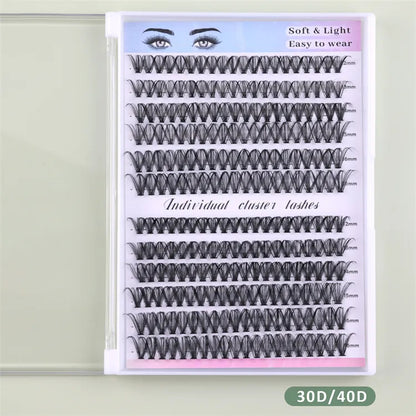 Hot Selling Handmade 30D 40D 50D CC for Cluster Lashes Natural Wispy Eyelashes Cluster Kit Bond Seal Wholesale DIY Lashes Kit