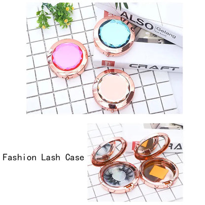 Top Grade Round Lash Holder Mirror Rose Gold Diamond Lash Circular Boxes Mirror Metal Crystal Lash Boxes Package