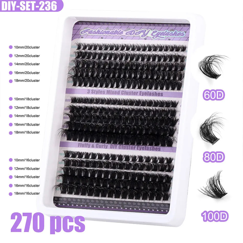 100D Super Thick and Soft Fluffy Lash Clusters Tray 12-20mm Cluster Lashes Kit Bulk Fluffy