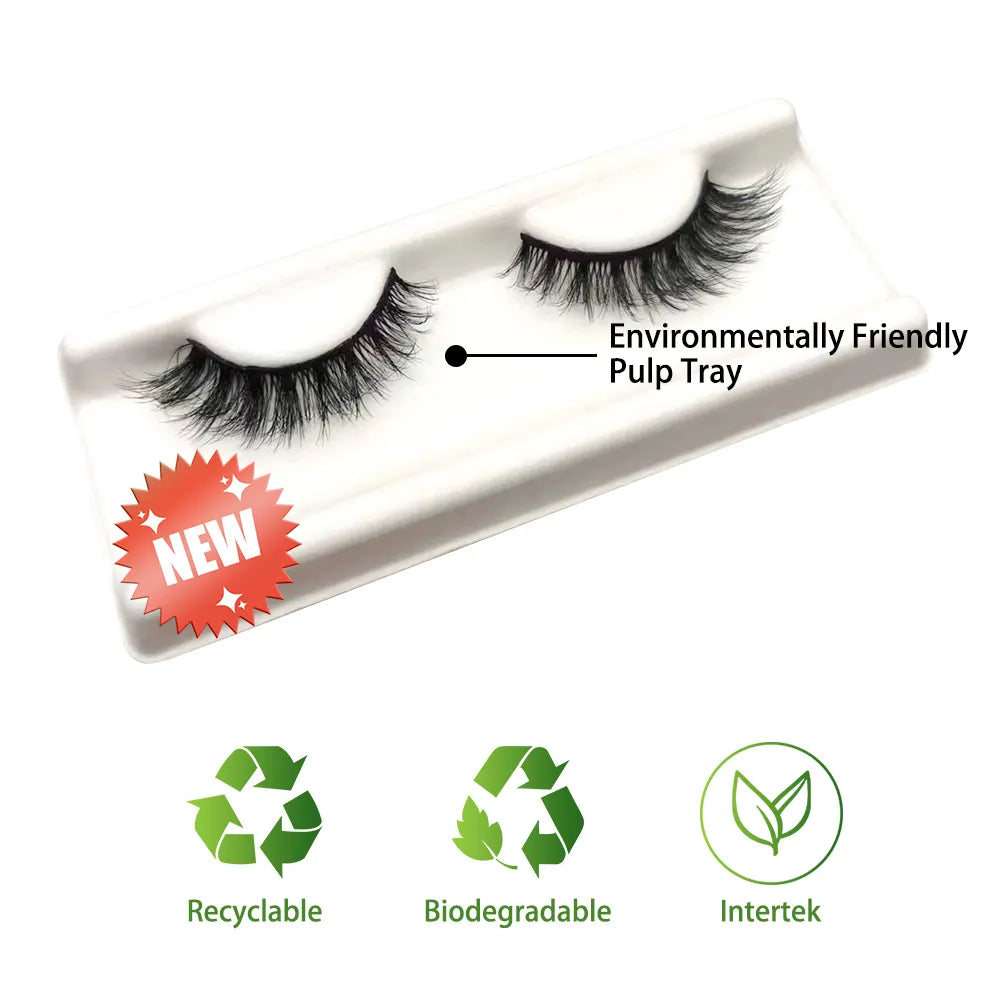 Wholesale Lightweight Biodegradable Eco-friendly Pulp Winged Eyelash Tray 2024 New Synthetic Hair Cat Eye Strip Lashes