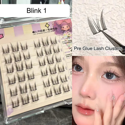 10-12mm Bulu Mata Palsu Self Adhesive Eyelashes Natural Self Adhesive Lash Clusters Wispy Press on Lashes