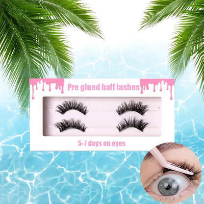 1 Step Waterproof Prebonded Half Lashes Super Strong Preglued Lashes 3D Korean Silk Pre Glue Half Lash
