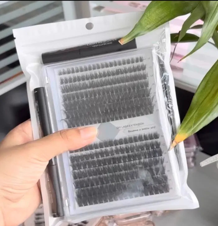 200D Volume 10-18mm Curly Fluffy Lashes Cluster Wholesale Fluffy Thick Eyelash Extension Kit