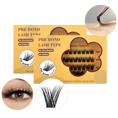 Custom Pre-Bond Technology Press on Diy Lashes Extensions D Curl Long Lasting Superfine Band Natural Fan Eyelashes Cluster