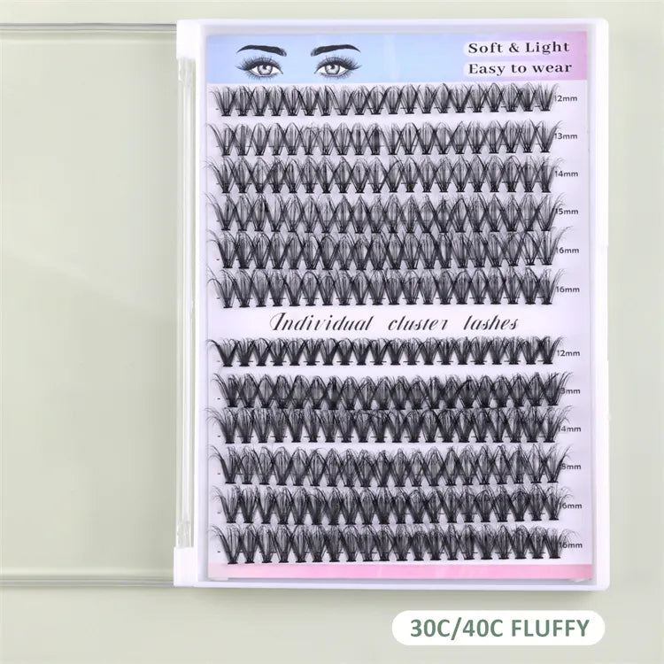 Hot Selling Handmade 30D 40D 50D CC for Cluster Lashes Natural Wispy Eyelashes Cluster Kit Bond Seal Wholesale DIY Lashes Kit