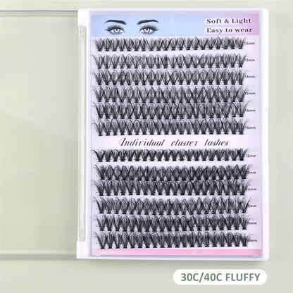 Hot Selling Handmade 30D 40D 50D CC for Cluster Lashes Natural Wispy Eyelashes Cluster Kit Bond Seal Wholesale DIY Lashes Kit