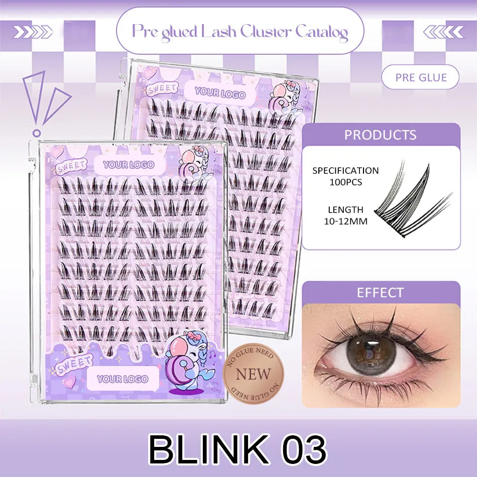 Lash Cluster with Bottom Kit Custom logo Pre Glue for Lash Clusters Pre Sticky Lash Clusters