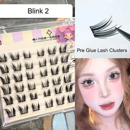 10-12mm Bulu Mata Palsu Self Adhesive Eyelashes Natural Self Adhesive Lash Clusters Wispy Press on Lashes