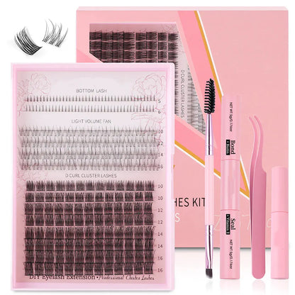 High Quality Handmade DIY Lash Clusters Kit Synthetic Hair Natural Volume Style Bottoms Spikes Lash Tray Bond Seal Eyelash Glue