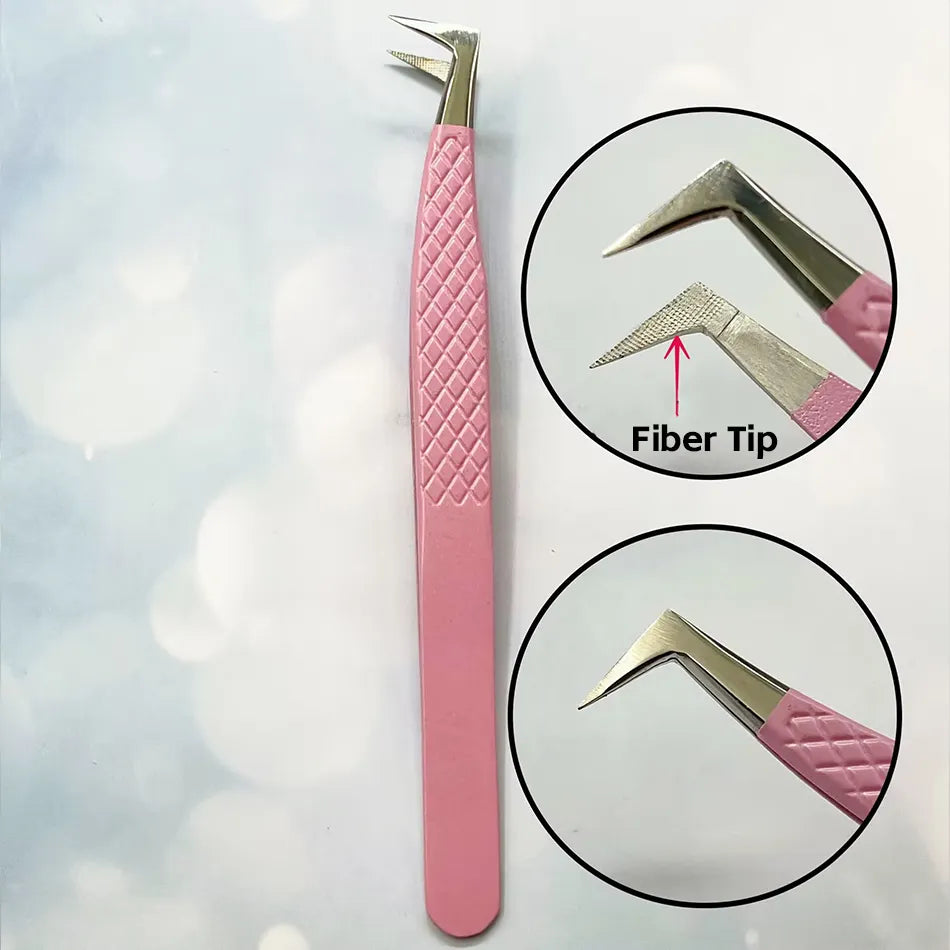 Stainless Steel Professional Luxury Fiber Tip Lash Tweezers 90 Degree Durable with Custom Logo and Packaging
