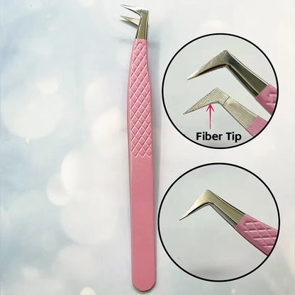Stainless Steel Professional Luxury Fiber Tip Lash Tweezers 90 Degree Durable with Custom Logo and Packaging