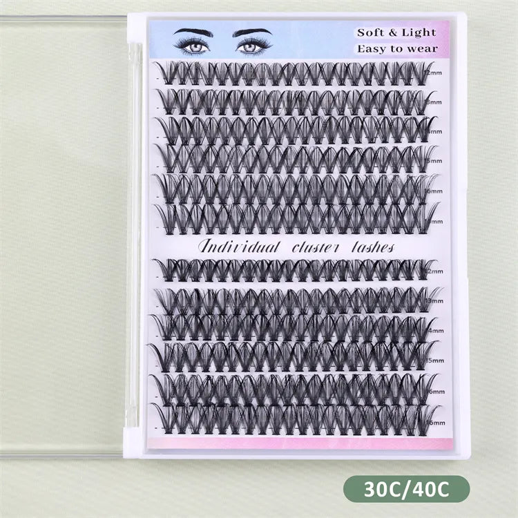 Hot Selling Handmade 30D 40D 50D CC for Cluster Lashes Natural Wispy Eyelashes Cluster Kit Bond Seal Wholesale DIY Lashes Kit