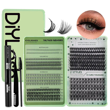Mix Styles Lash Cluster Book Custom logo Waterproof Bond Seal Lash Clusters Kit Book Private Label