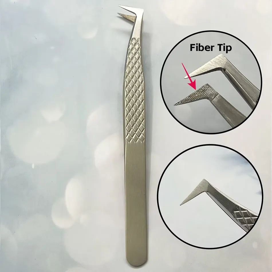 Stainless Steel Professional Luxury Fiber Tip Lash Tweezers 90 Degree Durable with Custom Logo and Packaging