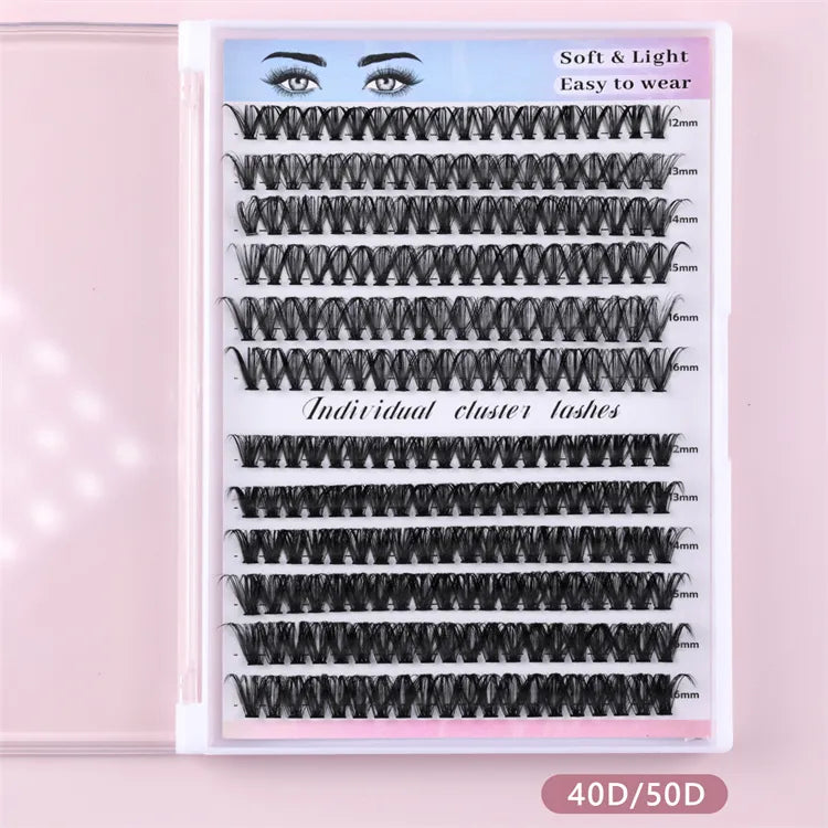 Hot Selling Handmade 30D 40D 50D CC for Cluster Lashes Natural Wispy Eyelashes Cluster Kit Bond Seal Wholesale DIY Lashes Kit