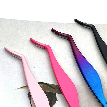 Fiber Tip Tweezers for Eyelash Extension Curved Isolation Lashes Tweezers Professional Eyelash Tweezers