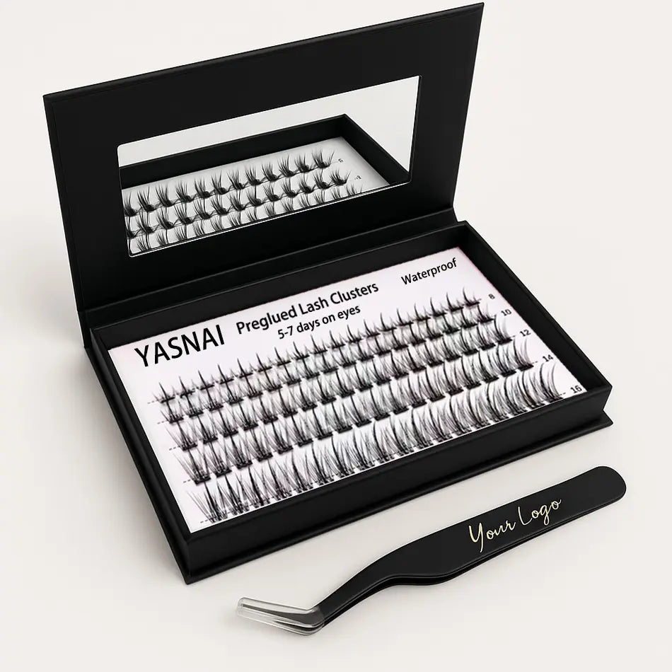 Brown Lash Packaging with Brown Color Lashes Cluster Kits Vendors Dark Brown Lash Clusters Wholesale Glue Free