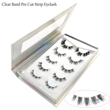 2022 New Fashion 5 Pairs Clear Band Segmented Eyelash Set Glue-based Lashes Extensions Kit