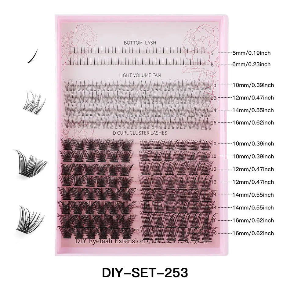 High Quality Handmade DIY Lash Clusters Kit Synthetic Hair Natural Volume Style Bottoms Spikes Lash Tray Bond Seal Eyelash Glue
