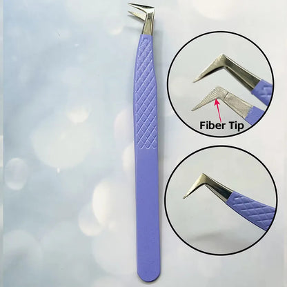 Stainless Steel Professional Luxury Fiber Tip Lash Tweezers 90 Degree Durable with Custom Logo and Packaging