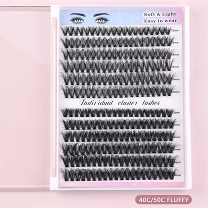 Hot Selling Handmade 30D 40D 50D CC for Cluster Lashes Natural Wispy Eyelashes Cluster Kit Bond Seal Wholesale DIY Lashes Kit