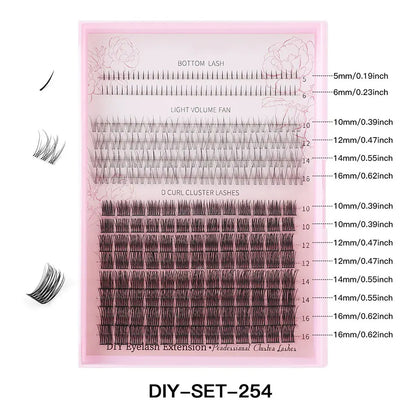 High Quality Handmade DIY Lash Clusters Kit Synthetic Hair Natural Volume Style Bottoms Spikes Lash Tray Bond Seal Eyelash Glue