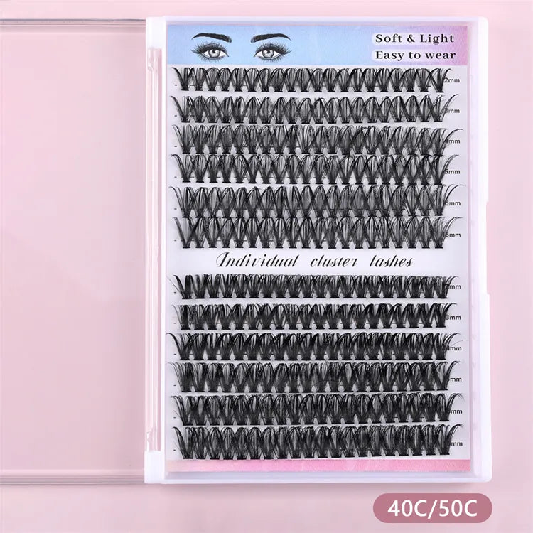 Hot Selling Handmade 30D 40D 50D CC for Cluster Lashes Natural Wispy Eyelashes Cluster Kit Bond Seal Wholesale DIY Lashes Kit