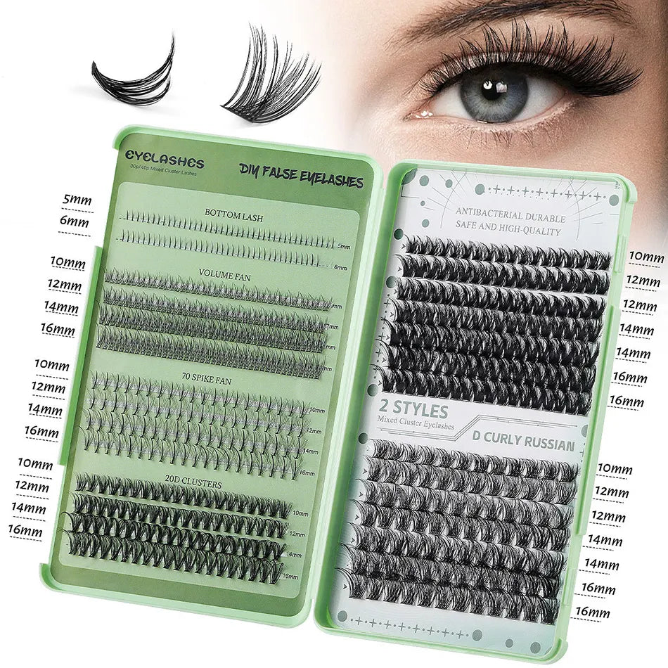2024 200D Fluffy Lash Cluster Kit Thick Eyelash Individual Lash Extension Kit Volume 80D Fluffy Clusters Eyelashes Kit