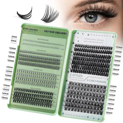 2024 200D Fluffy Lash Cluster Kit Thick Eyelash Individual Lash Extension Kit Volume 80D Fluffy Clusters Eyelashes Kit