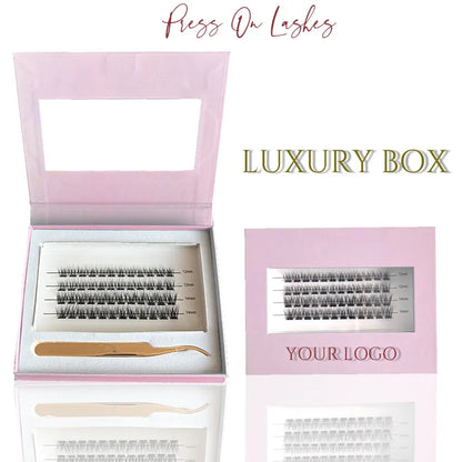 Wholesale Luxury Long Lasting Wispy No Glue DIY Eyelashes Kit With Tweezer Reusable Pre-bond Glueless Mega Cluster Lashes Kit