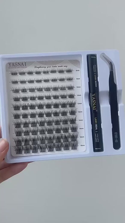pre-cut Segmented eyelash kit seal bond and tweezers lashes cluster